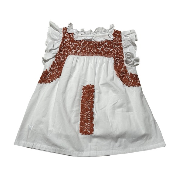 j. marie Tops - J. Marie Women's Ruffled Cap Sleeve Embroidered Floral Blouse Top White Orange M